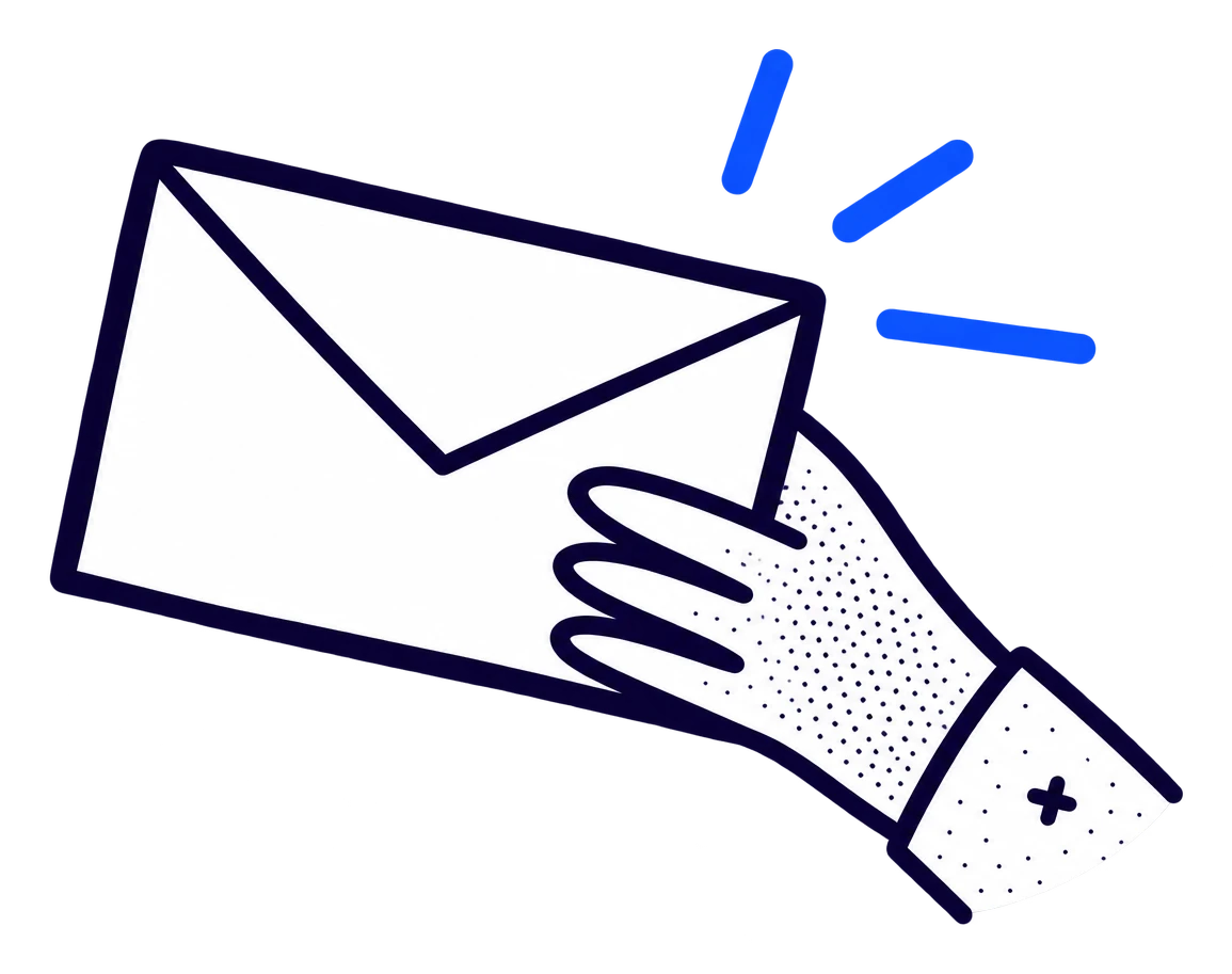 A hand passing over an envelope